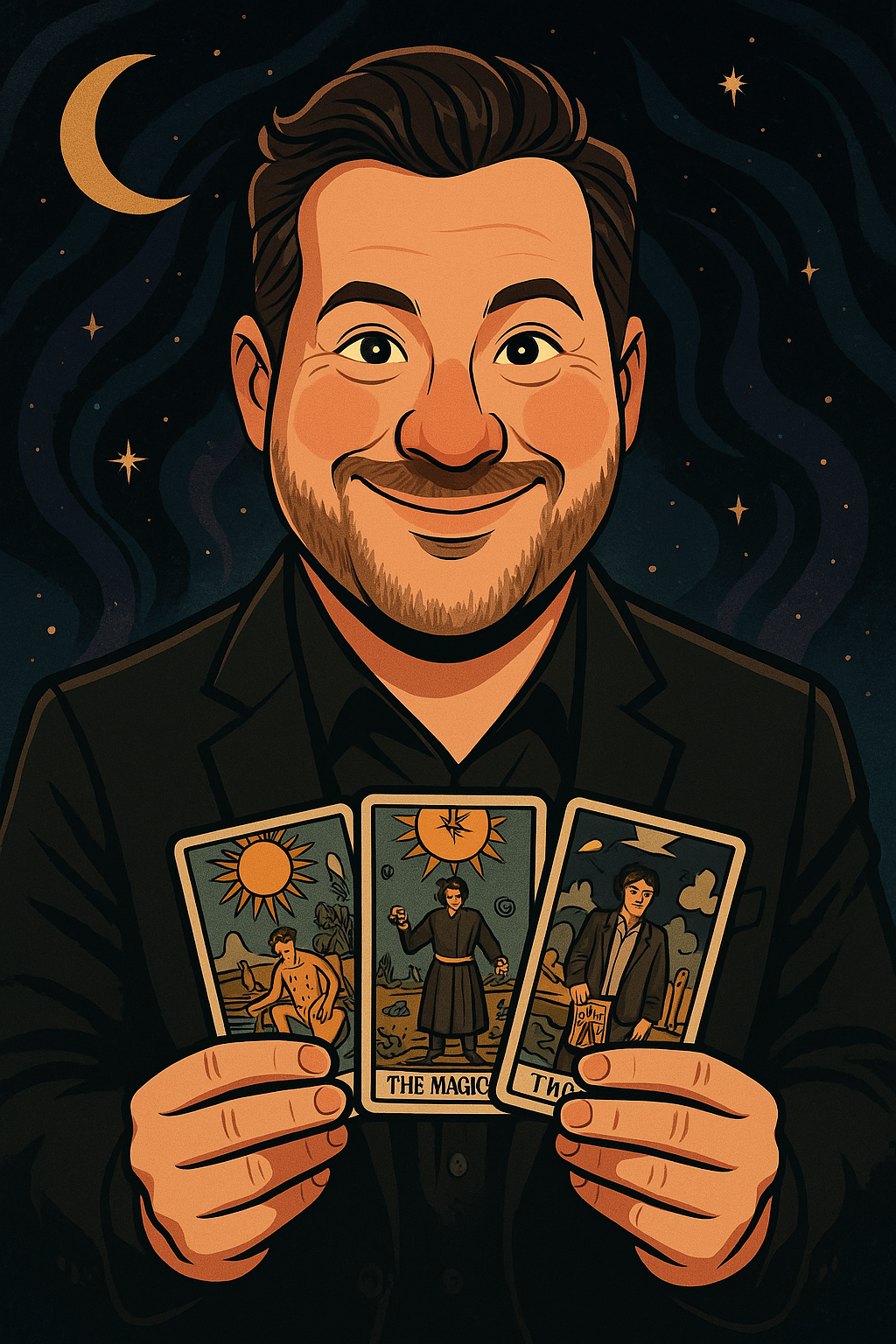 Todd holding three tarot cards